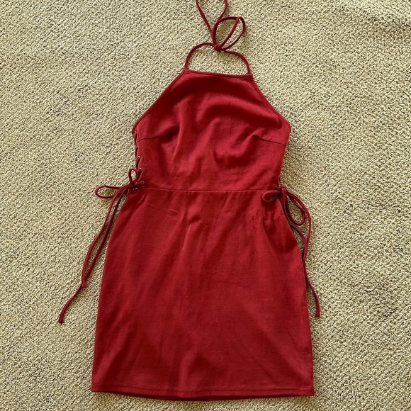 Forever 21 Dresses & Skirts - Forever21 Red Suede Halter Mini Dress Size M